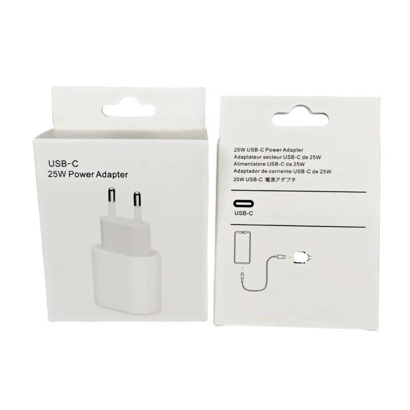 

Розничная упаковка, 100 шт., адаптер питания 25 Вт, бумажная коробка для вилки европейского стандарта, настенное зарядное устройство типа C, w27