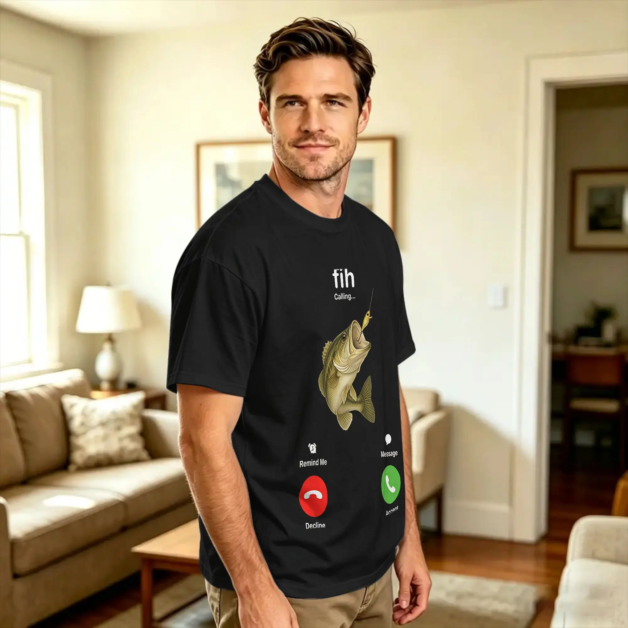 Fih Calling Remind me Message Decline Accept Fishing Lover T Shirt Summer  Pure Cotton T Shirts For Male Print Tee Shirt Vintage