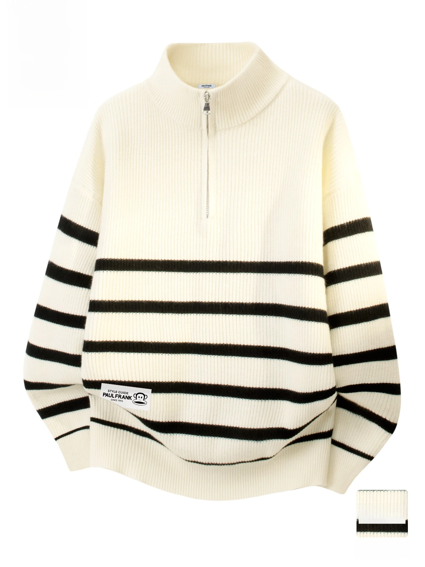 

M Stripe Knitwear f Zipper Color Blo American Sle Monkey Face Sweater Autumn Winter Casual Loose Fit