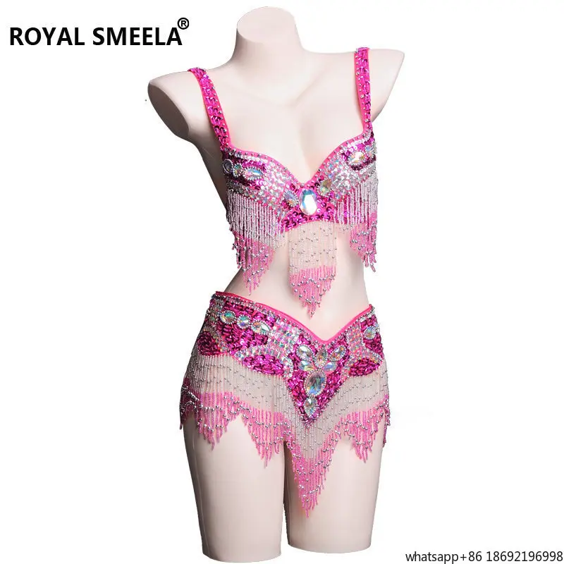 

Big Cup Cover Bra Belly Dance Set Diamond Beaded Handmade Bikini Belly Dance Costume Dancer Sexy Performance Costume