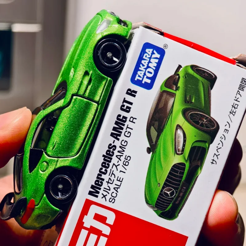 Original Tomica Benz No.7 Amg Gt R Green Demon Diecast Car Model Display Stand Miniature Ornament For Car Handicrafts Lover Gift