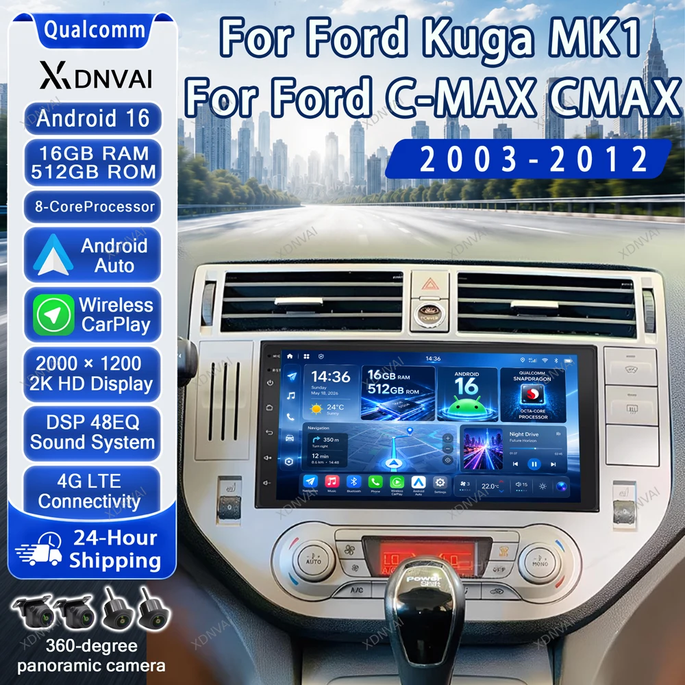 Android 16 Multimedia For Ford Kuga MK1 2008 - 2012 For Ford C-MAX CMAX 2003 - 2010 Video Player Car Radio GPS Navigation 4G LTE