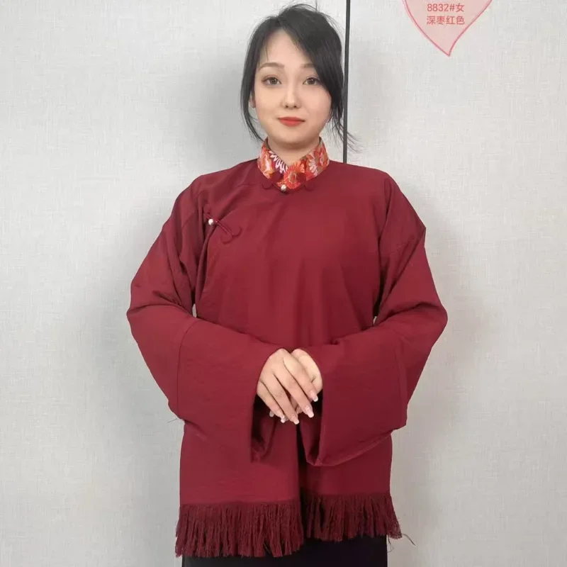 Camisa con botones y borlas de primavera y verano para mujer de estilo tibetano chino