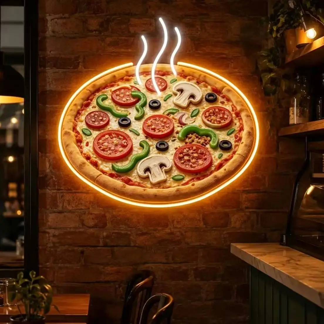 Script Pizza LED Neon Sign,Pizza Slice Neon,Pizza Shop Sign,Modern Eatery Decor For Restaurant,Food Light,Business Neon Sign