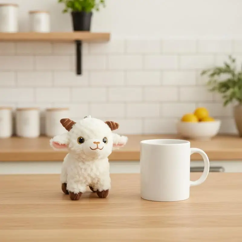 Cute Soft Xinjiang Sheep Stuffed Keychain Fluffy Plush Bag Pendant Portable New Year Mascot for Party Favors
