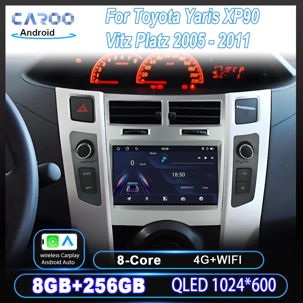 

7-дюймовый Android-радио стерео для Toyota Yaris XP90 Vitz Platz 2005-2011, автомобильный GPS-навигатор, высокопроизводительный процессор, беспроводной Carplay 4G