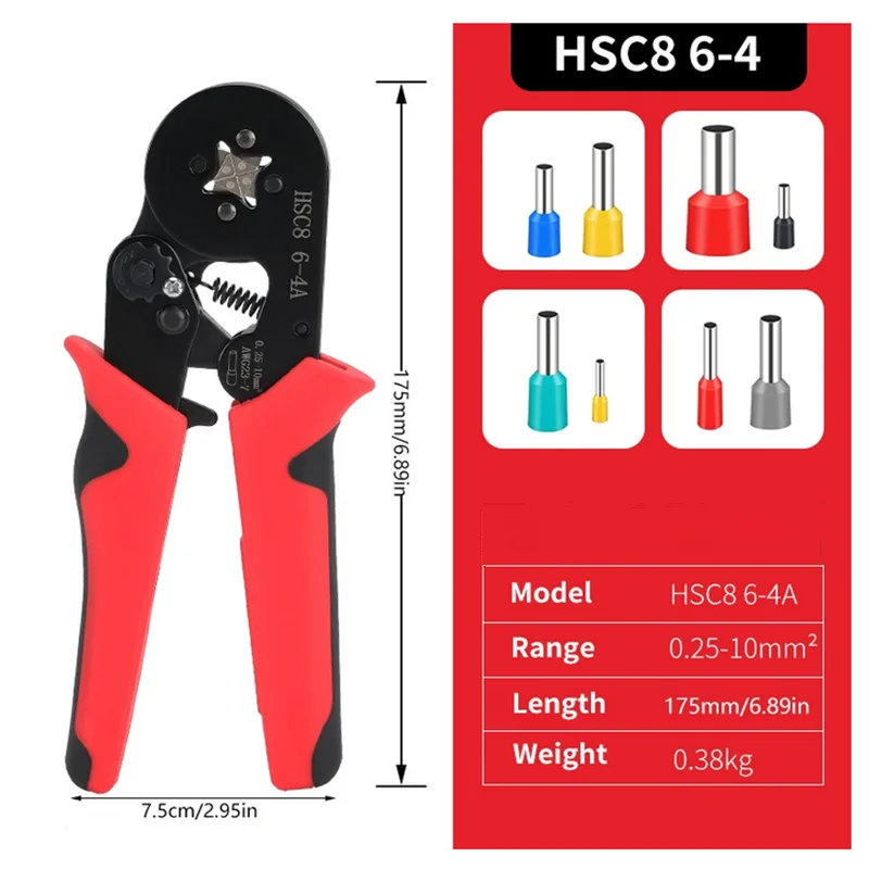 Tube Terminal Crimping Tools Ferrule Crimping Pliers HSC8 6-4 0.25-10mm² 23-7AWG Electrician Clamp Sets Wire Tips