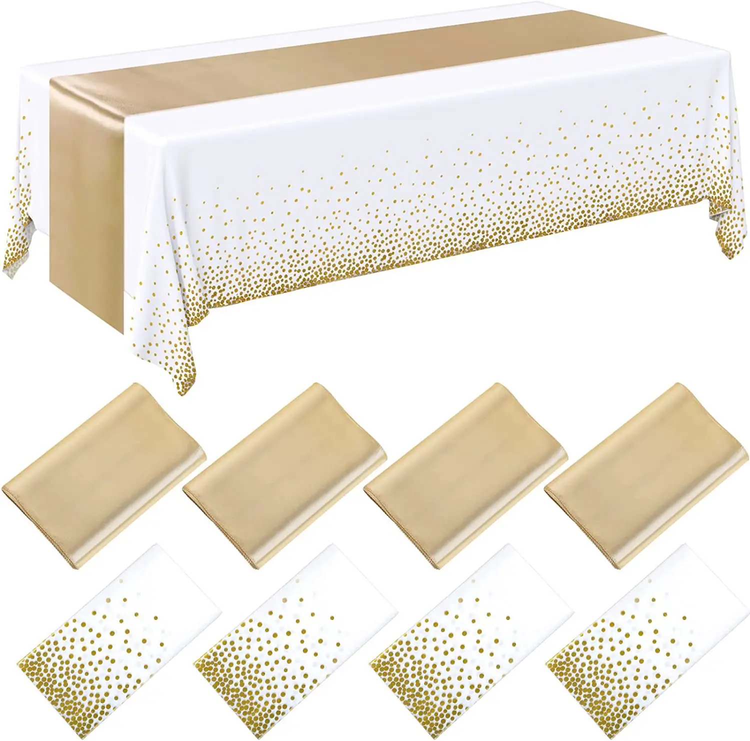 Disposable Tablecloths and Satin Table Runner Set, Dot Tablecloth, Wedding and Christmas Party Decoration, 8 Packs