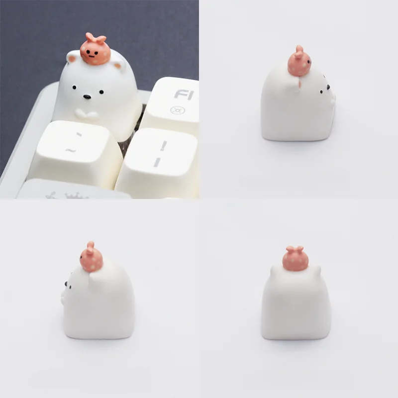 Bonito White Little Bear Keycaps, Design personalizado, Resina 3D, Teclado mecânico Keycaps, Animal dos desenhos animados, Arte, Acessórios