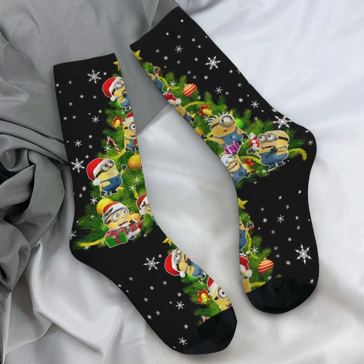 Christmas Cute Minions Cartoon Stockings Women Men Yellow Big Eyes Socks Leisure Socks Spring Running Non-Slip Socks Present