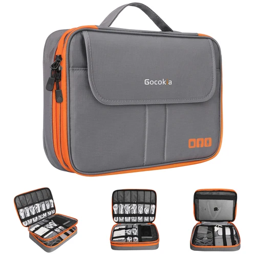 Imagen 1 del producto Bolsa organizadora de accesorios electrónicos de viaje de gran capacidad, estuche de transporte para dispositivos de viaje, apto para iPad,iPhone,Cables, doble capa