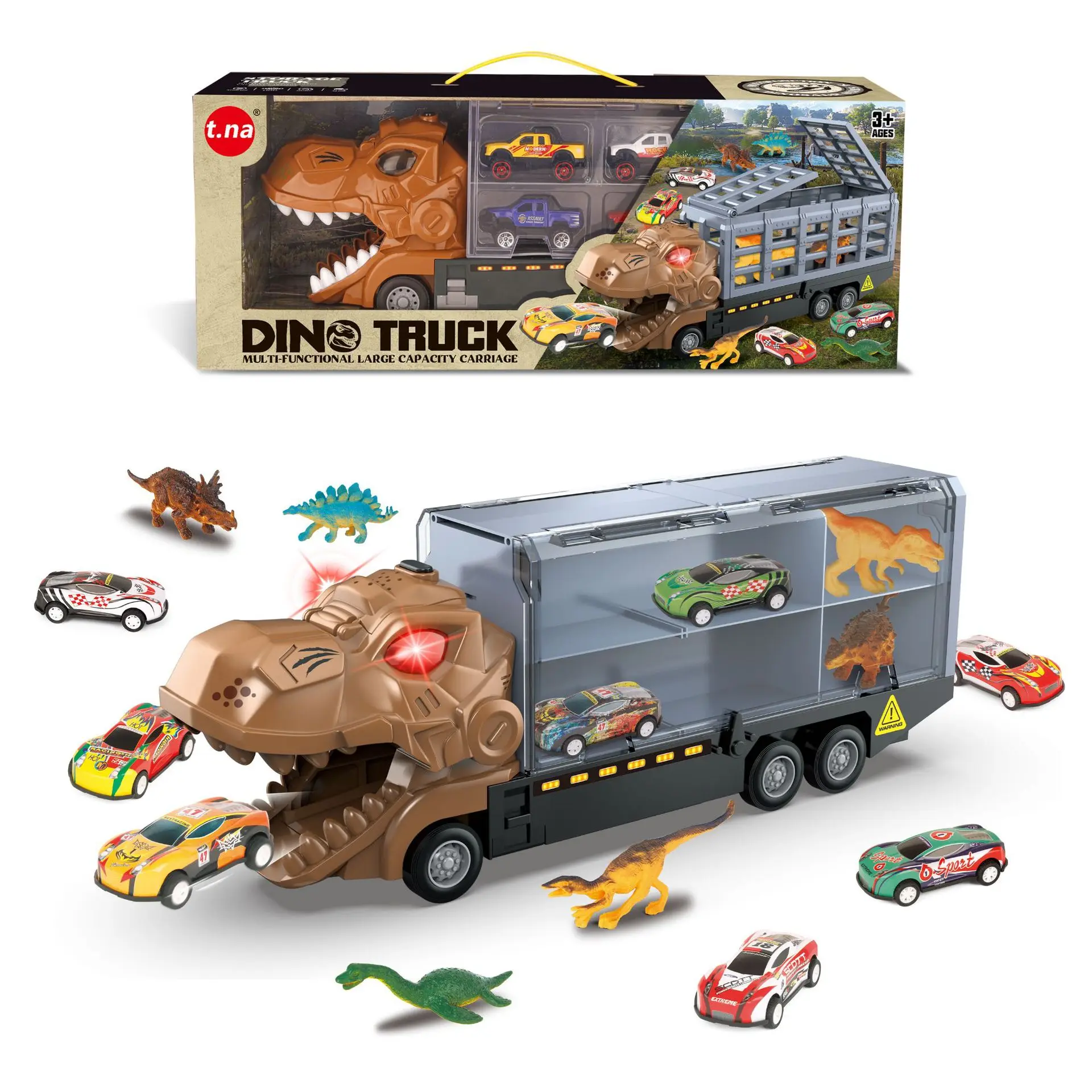 

Children's three-layer dinosaur box folding storage launch toy car alloy small car Giving gifts to children on Christmas Day