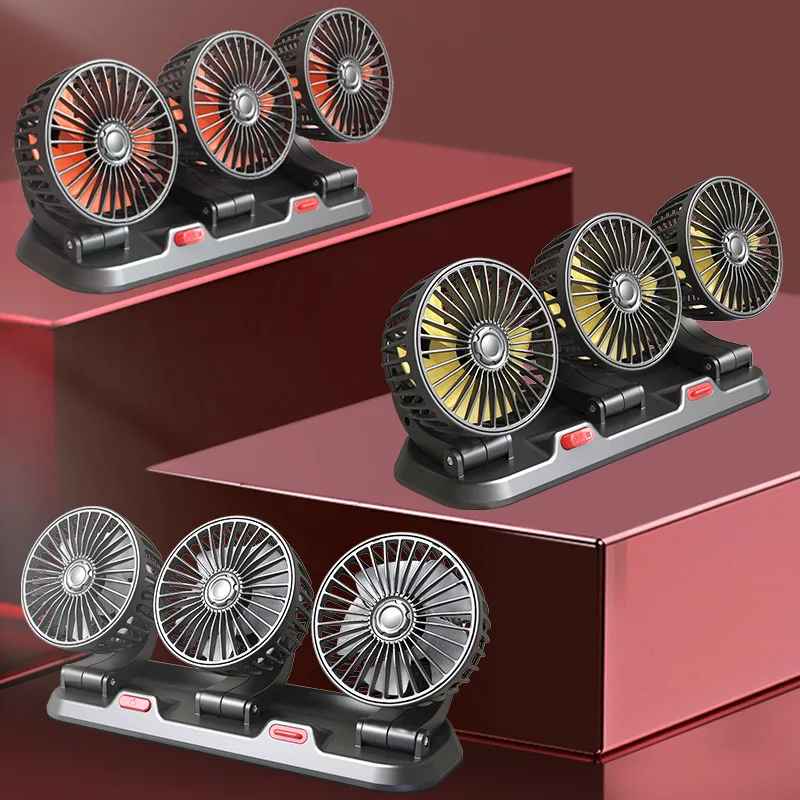 

Car Cooling Fan Rotatable 3 Heads Fan With 2 Speeds Low Noise Brushless Motor Powerful Airflow Electric Fan Cooler For Vehicle