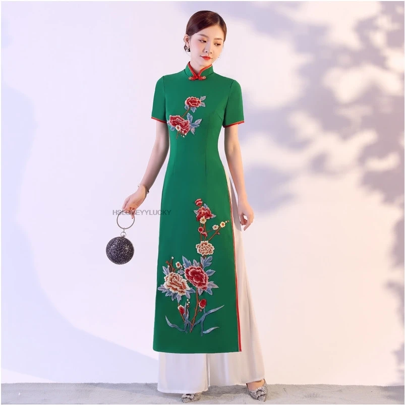 

Новый комплект Aodai для выступления на сцене в китайском стиле, повседневное улучшенное классическое элегантное платье Ципао для отдыха, ретро литературный художественный набор