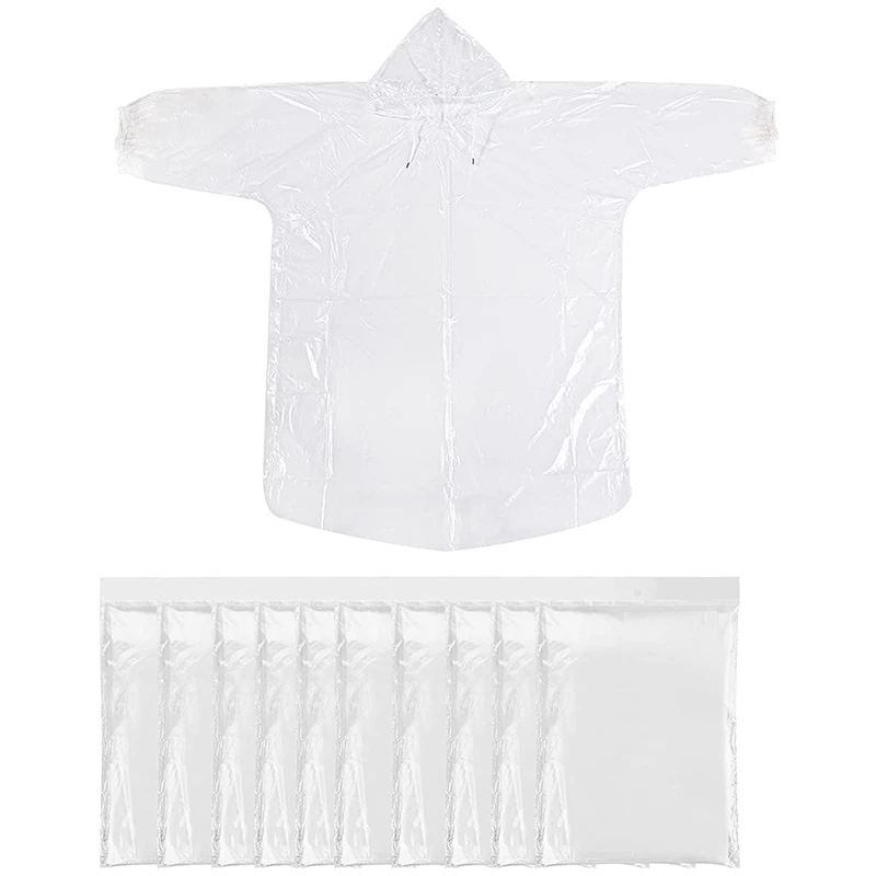 10Pcs Disposable Rain Ponchos,Transparent Waterproof Raincoat with Drawstring Hoods,Portable Raincoat Outdoor Activities