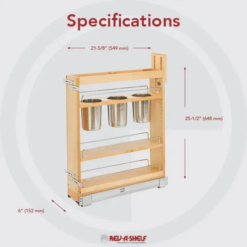 QAZ8-Rev-A-Shelf 5"Pull Out Storage Organizer for Base Kitchen Cabinets w/Soft-Close.Sliding Shelve for Utilities.Utensils or