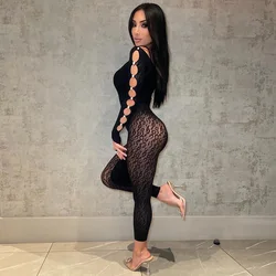 OSEN 2025 Sexy Thick Women one Piece Outfit Chic Hollow Rhinestones Slash Neck Patchwork Leggings Stretch Matching Clubwear