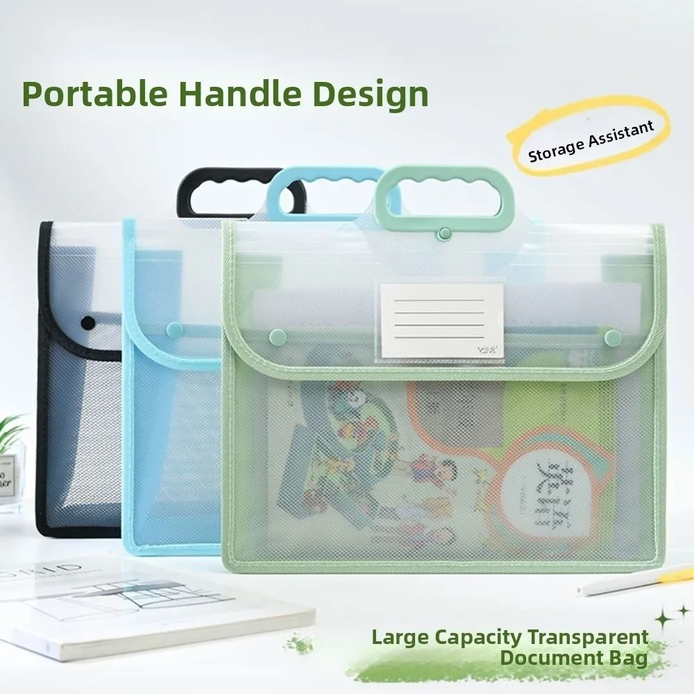 Multifunctional Test Paper Storage Bag Button Function Large Capacity Student Tote Bag Handheld Dustproof Stationery Organizer