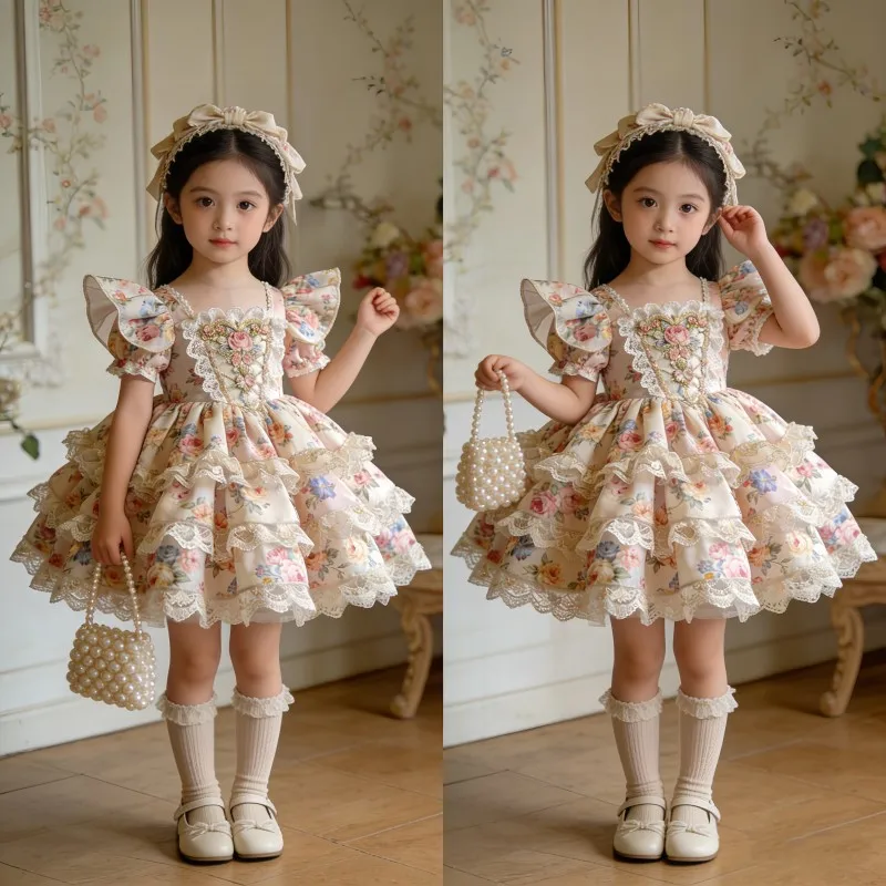 

2026 New Original Girls' Printed Lolita Skirt Children's Summer Breathable Cute Dress Kids' Cute Lolita Princess Skirt LJ649