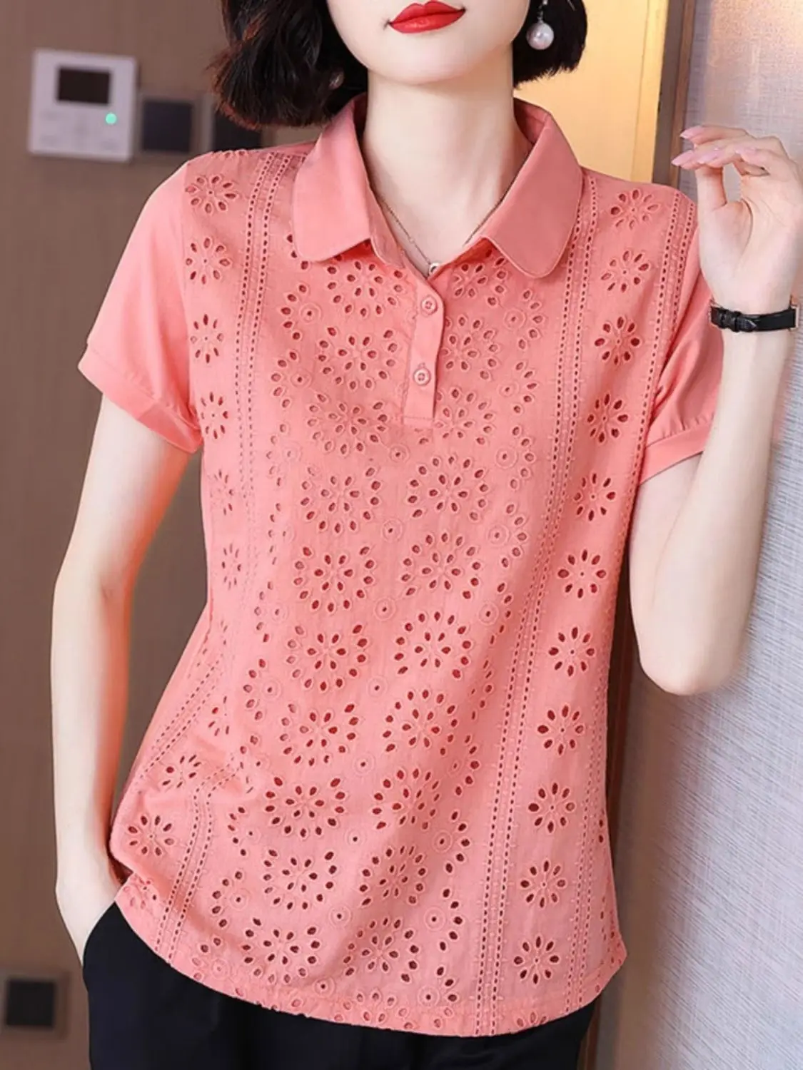 

T-shirt for Women Short-sleeved Collared Middle-aged Mother Summer New Polo Shirt Fashion Half-sleeved Solid Color Casual Top