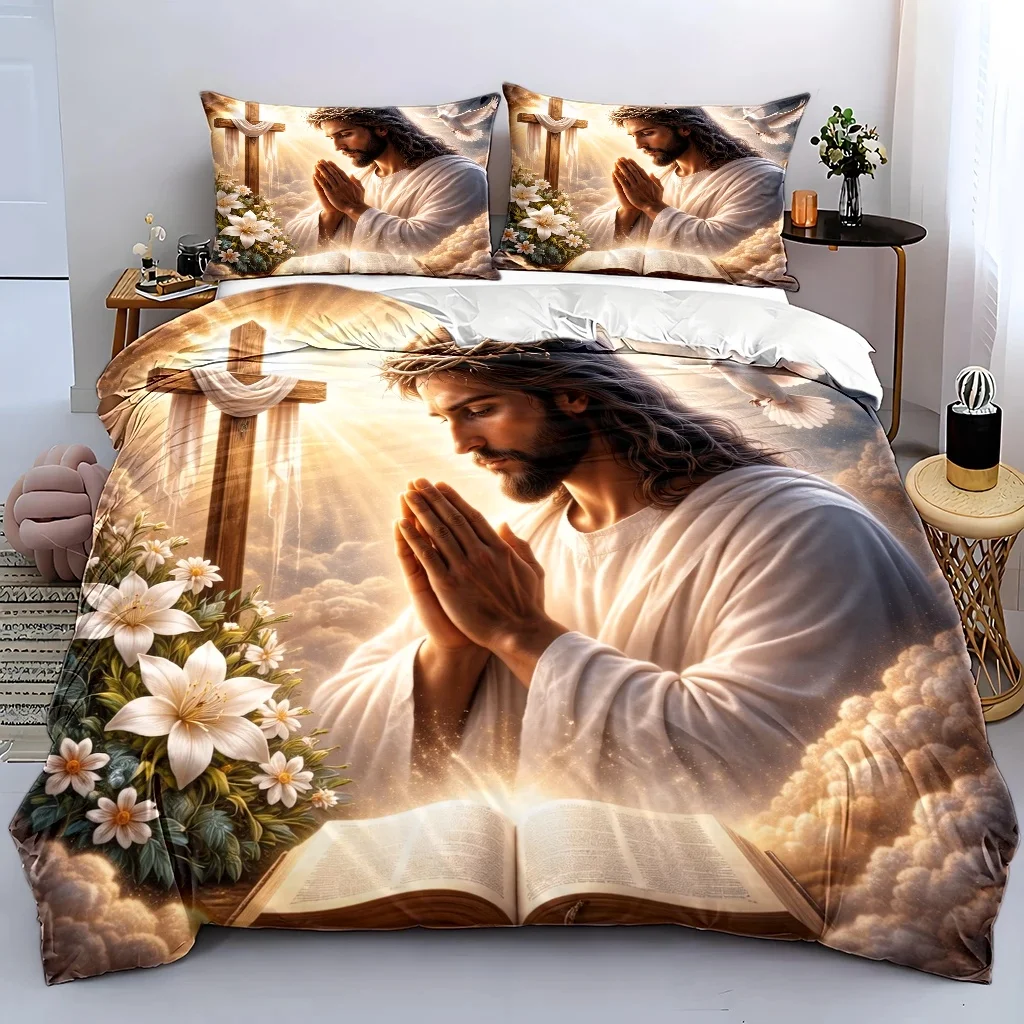 Christian Faith-Themed Duvet Cover Set Multi Size Quilt Cover Queen Size Bedroom Bedding Decoration Machine Washable Adult Boy Girl Bedroom