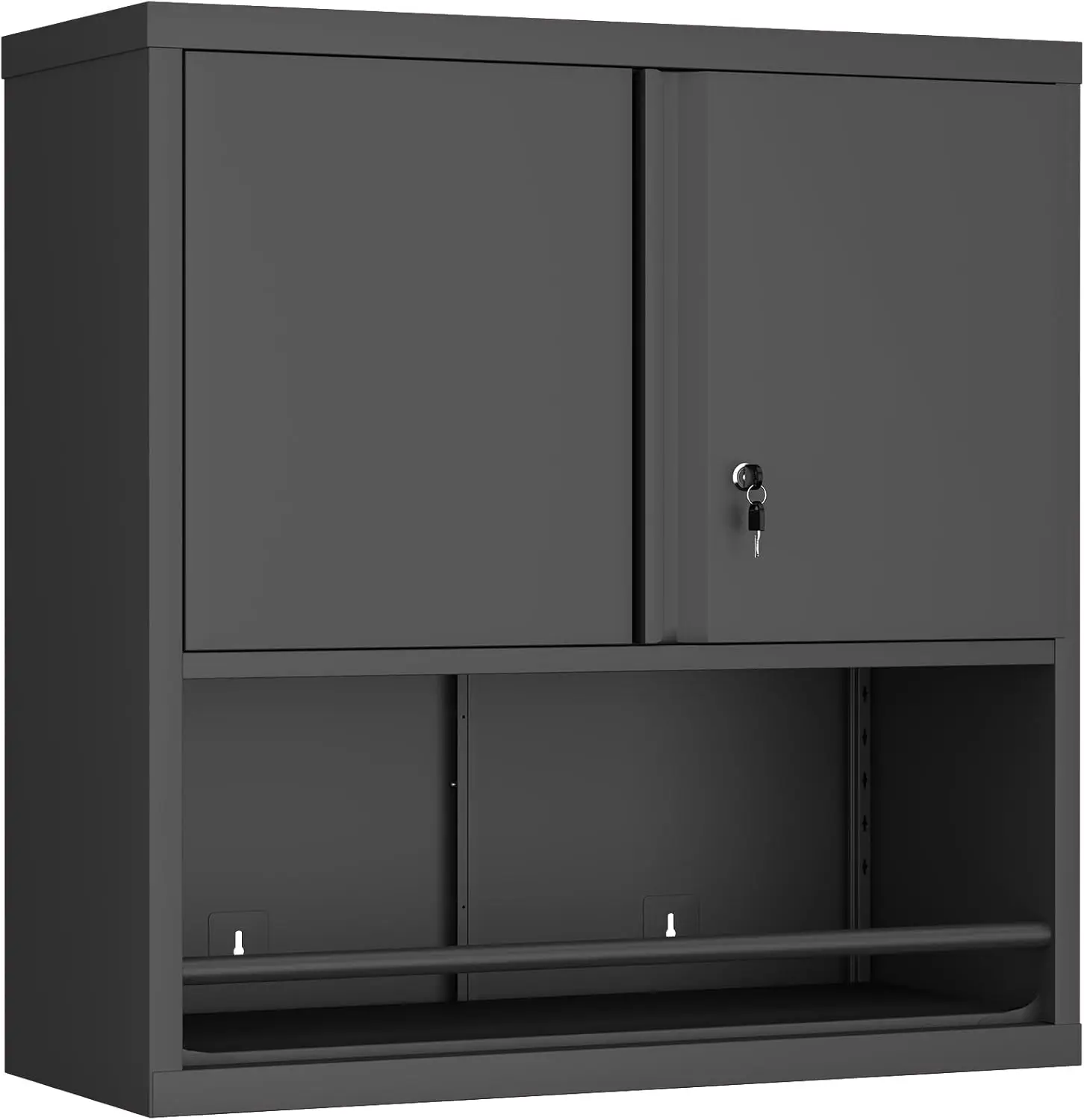

31' H Metal Garage Storage Cabinets with Doors and Shelves, Lockable Storage Cabinet with Lock, Black