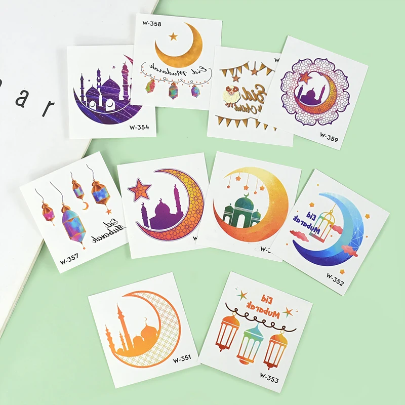 10/20pcs Eid Mubarak Tattoo Stickers Kids Gift Clear Pattern Blessed Ramadan Festival Kareem Decoration Sticker Party Supplies