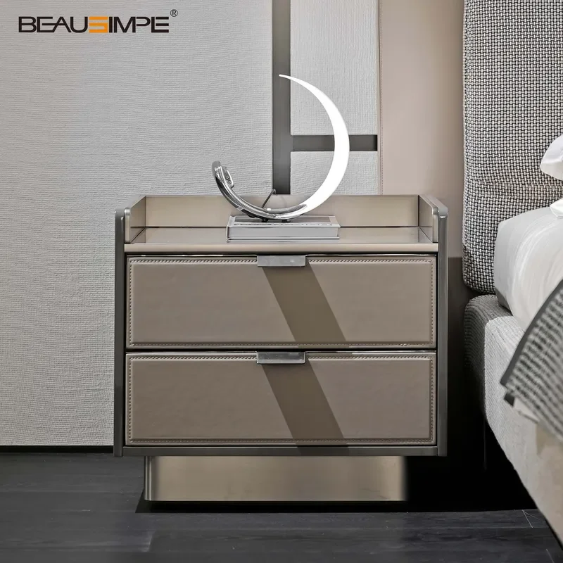 BEAUSIMPE Modern Foldable Nightstand with High-Gloss Lacquer & Titanium Gold Frame Wood+Metal Construction Bedroom Living