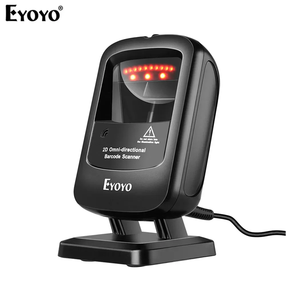 Eyoyo Omnidirectional 2D Wired Barcode Scanner with infrared auto-sensing scanning with decoding capability handfree scanner