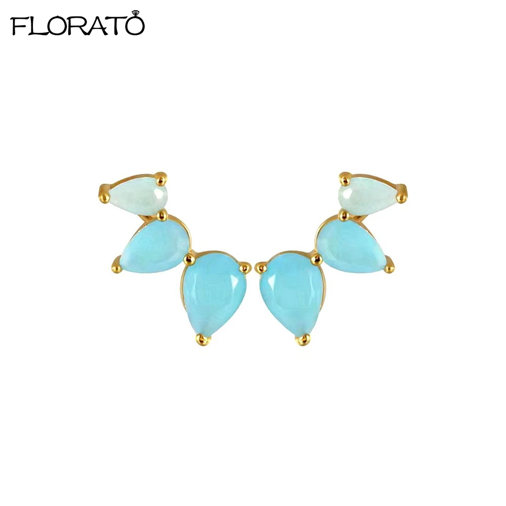 

925 Sterling Silver Needle Exquisite Sky Blue Zircon Small Earrings for Women Fashion Gold Color Stud Earrings Jewelry Wholesale