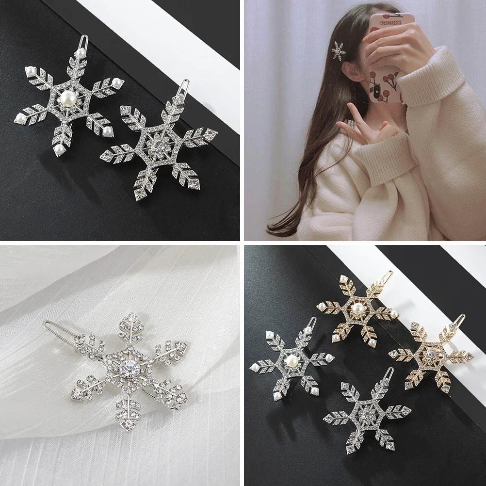 

3pcs Snowflake Hair Clips Alloy Barrettes Rhinestone Women Headdress Child Hair Accessories Lightweight Formal Informal