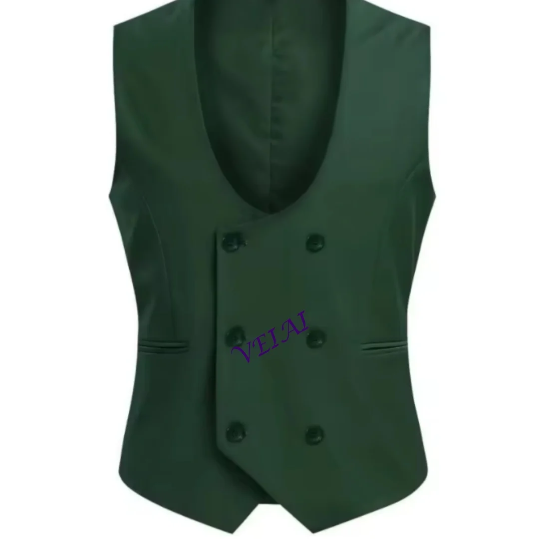 Customized Men's Double-Breasted Western Scoop Neck Vest Business Waistcoat Sturdy Lining for Office Cowboy Themed Events