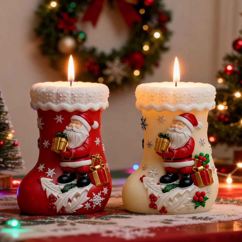 

DIY Christmas Stocking Silicone Mold Candle 3D Scented Plaster Holiday Xmas Decoration Soap Molds for Candles Making Supplies
