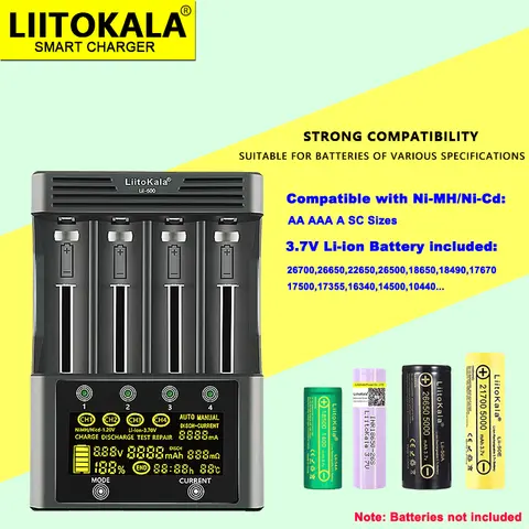 LiitoKala Lii-600 Caricabatteria 12V5A Per Li-Ion 3.7V e NiMH 1.2V Batteria Lii-202 402 Lii-S8 S12 Lii-500 18650 26650 AA AAA