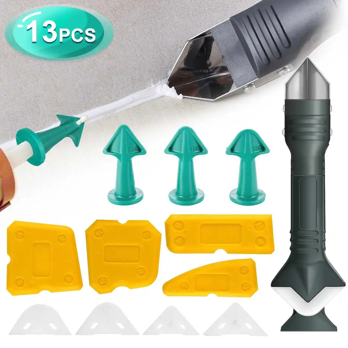 13pc/Set Silicone Remover Sealant Smooth Scraper Caulk Finisher Grout Kit Tools Floor Mould Removal Hand Tools Set Accessories