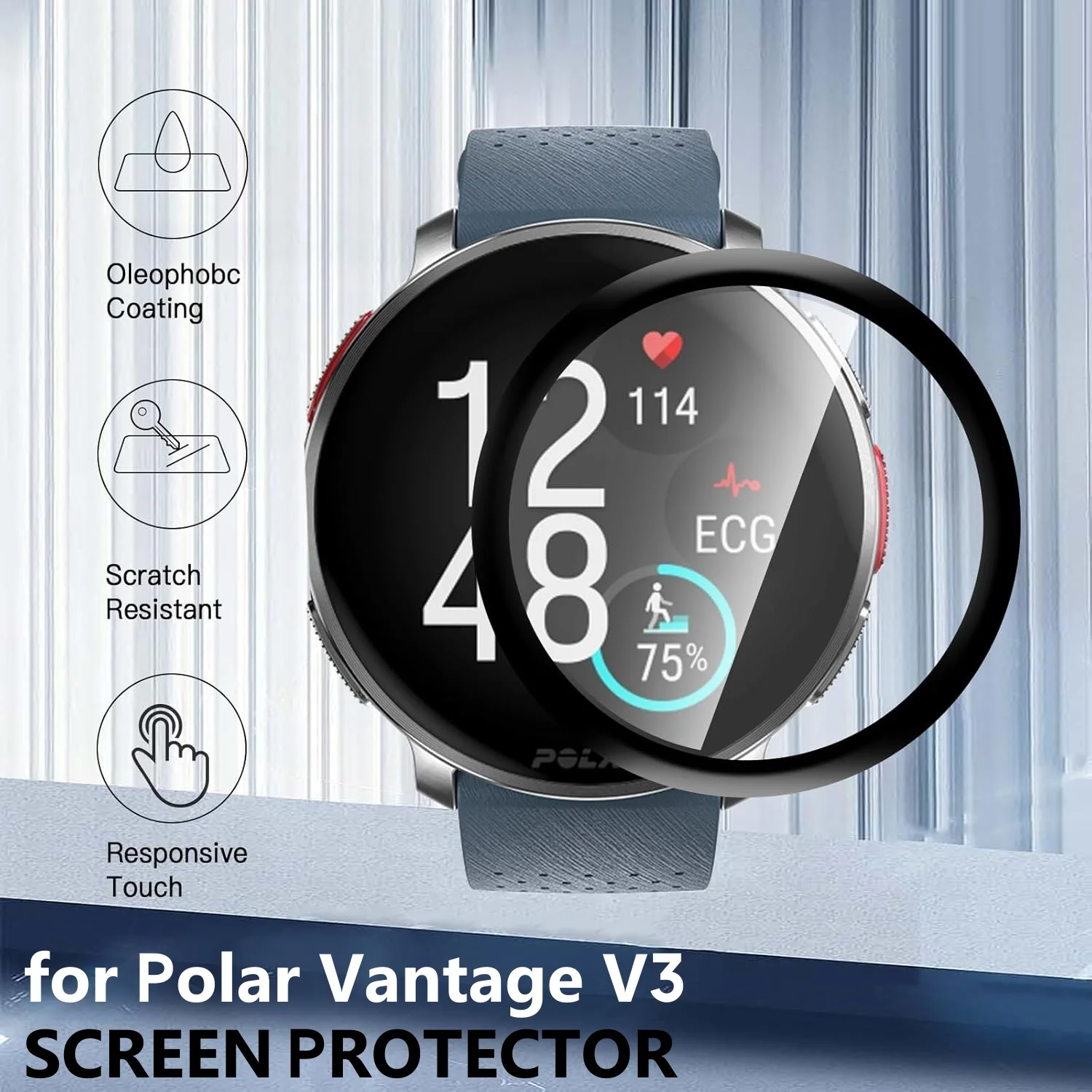 واقي شاشة ثلاثي الأبعاد منحني ، غطاء كامل ، غشاء واقي ناعم ، ساعة ذكية ، ميزة قطبية V3