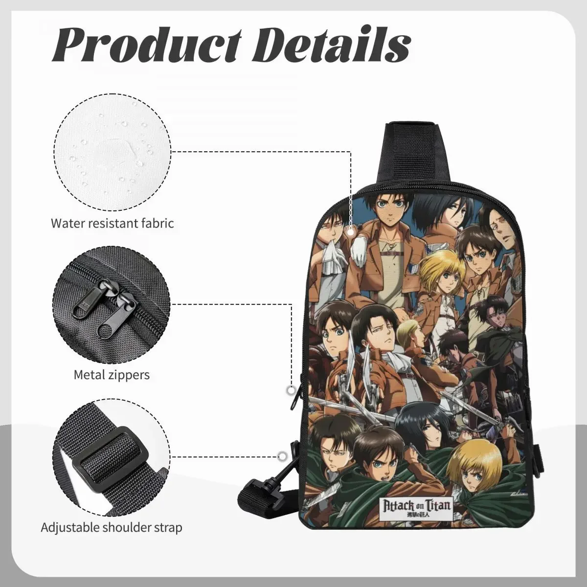 Anime Attack On Titan Crossbody Sling Backpack Shoulder Sling Chest Bag Adjustable Travel Hiking Daypack Outdoor for Women & Men