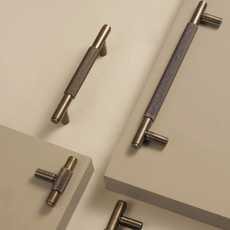Dooroom Möbelgriffe aus massivem Messing, Kreuzrändelung, Schrank, Kleiderschrank, Kommode, Schuhschublade, Schrankknöpfe, T-Bar-Hardware-Griff – Detail 13