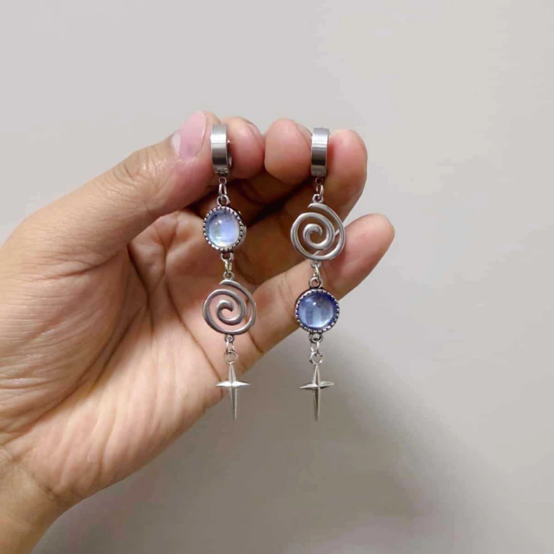 Punk Style Vortex Circular Inlaid Zircon Cross Pendant Earrings, Women's Y2k Personalized Holiday Accessories Jewelry