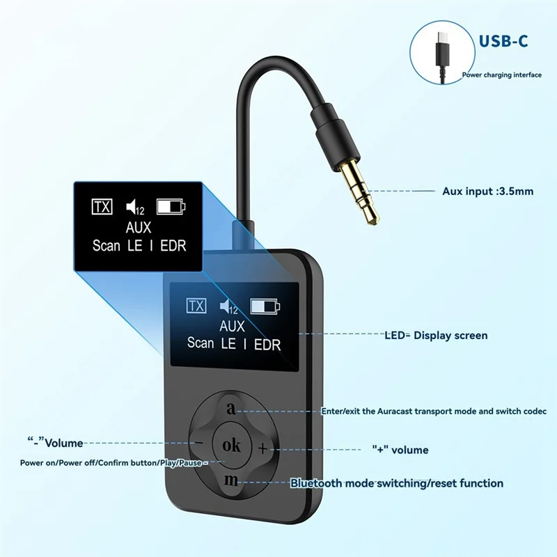 -A90P LE Audio Bluetooth 5.4 Audio Transmitter Adapter For TV Headphones With Aptx Lossless Auracast LC3 For Gaming Music