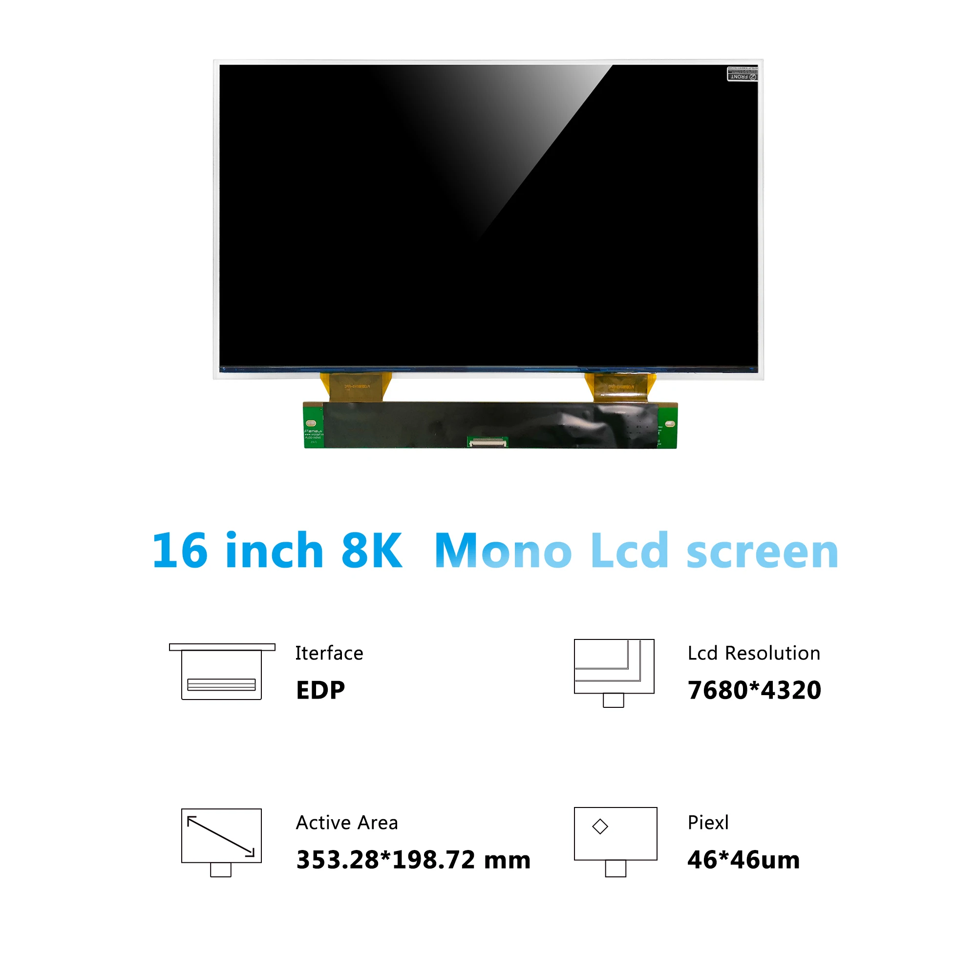 ApexMaker X1 16 inch Monochrome LCD Screen Original LCD Screen Replacement PJ3D160V2 With with supporting glass