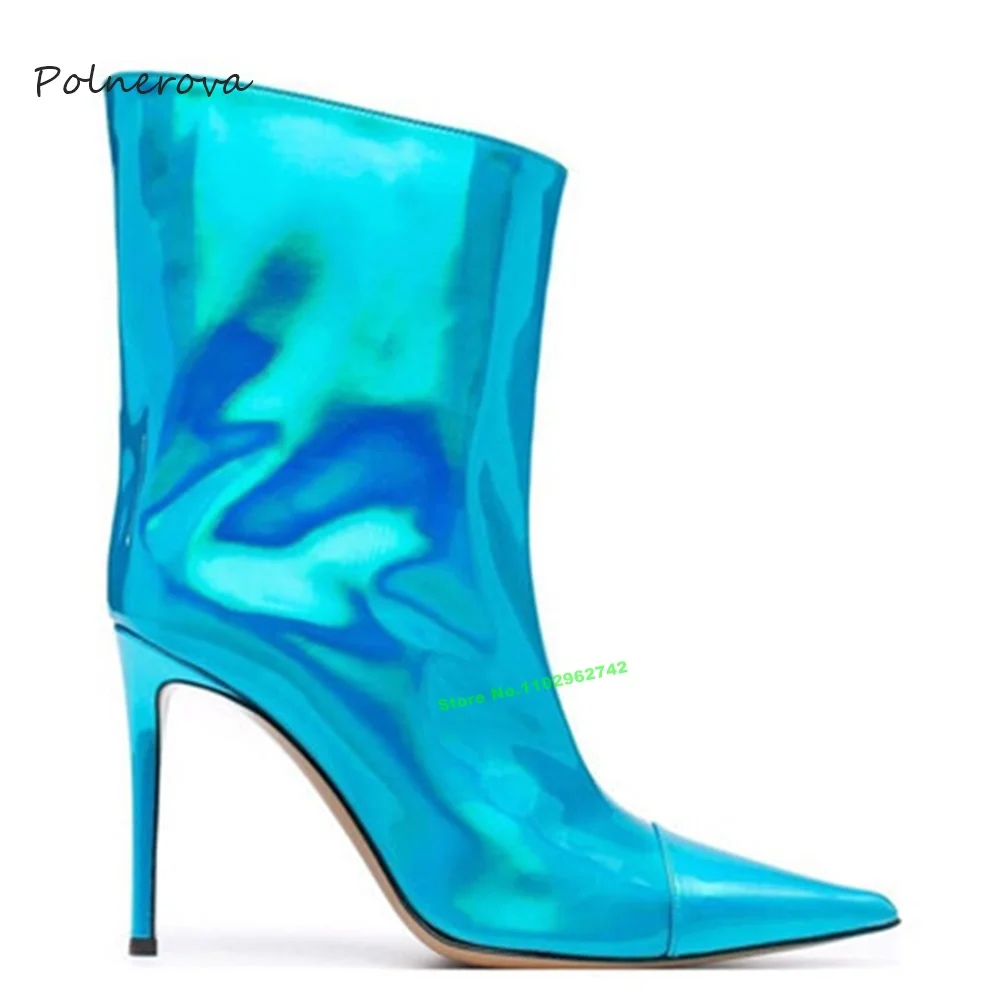 

Glossy Patent Leather Ankle Boots Pointed Toe Stiletto Heel Boots Runway Banquet Shoes for Women 2023 Newest Sexy Plus Size 46