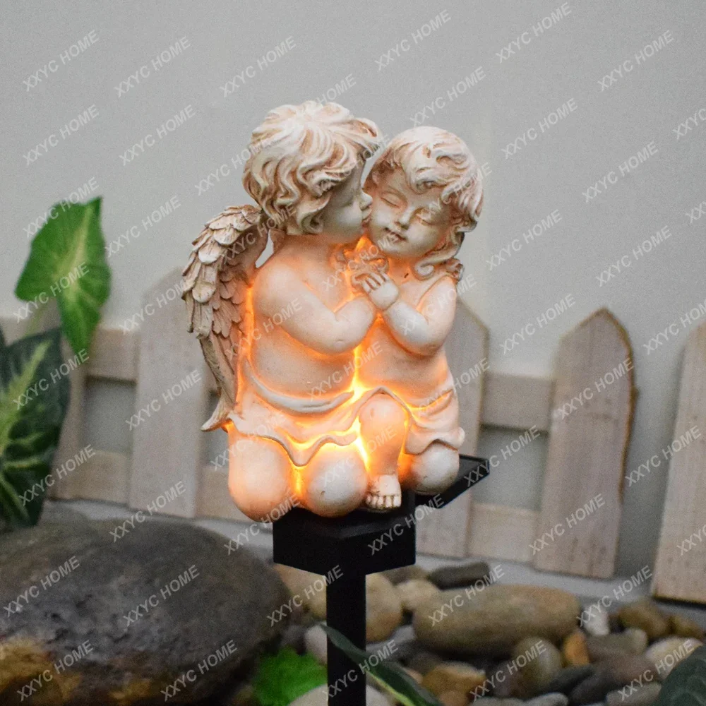 European-Style Solar Outdoor Resin Angel Courtyard Ground Lamp Balcony Garden Landscape Decoration Lawn Lamp