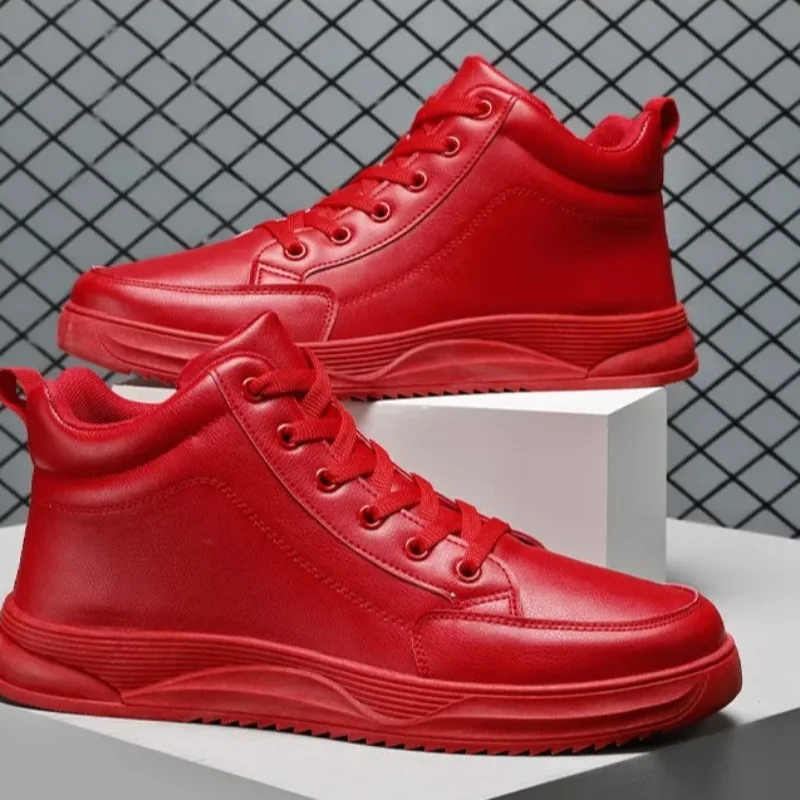 

Men Shoes High Quality Leather Casual Shoes New High Top Sneakers Fashion Skateboard Shoe Lace Up Vulcanize Shoes Zapatos Hombre