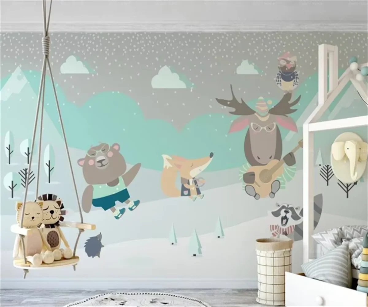 beibehang Customized modern hand-painted Nordic forest small animal concert children background papel de parede 3d wallpaper