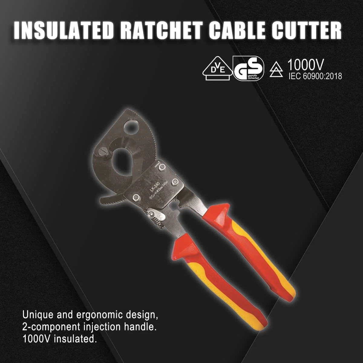 SFREYA S615 Insulated ratchet cable cutter,240/380mm,VDE1000V high insulation resistance, non-slip handle for Electrician