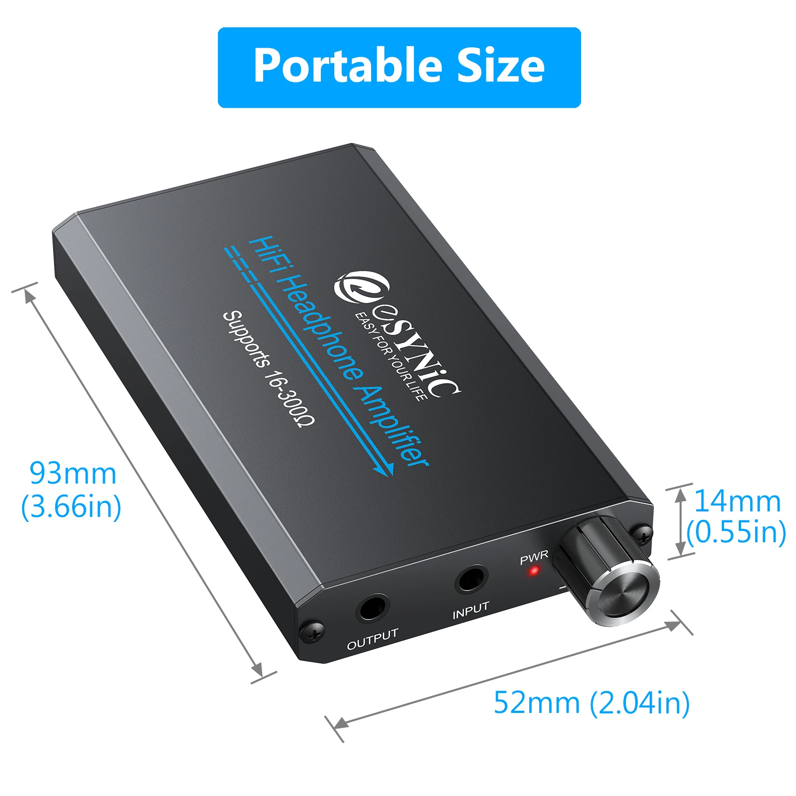 16-300Ω Mini HiFi Headphone Amplifier Portable 3.5mm AUX Input Output with 12cm and 100cm Audio Cable Compatible with MP3 MP4