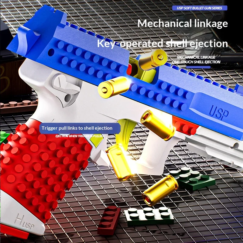 Creative USP Building Block Toy Pistol DIY Buildable Shell Eject Soft Bullet Toy Multi Shot Educational Bricks Model