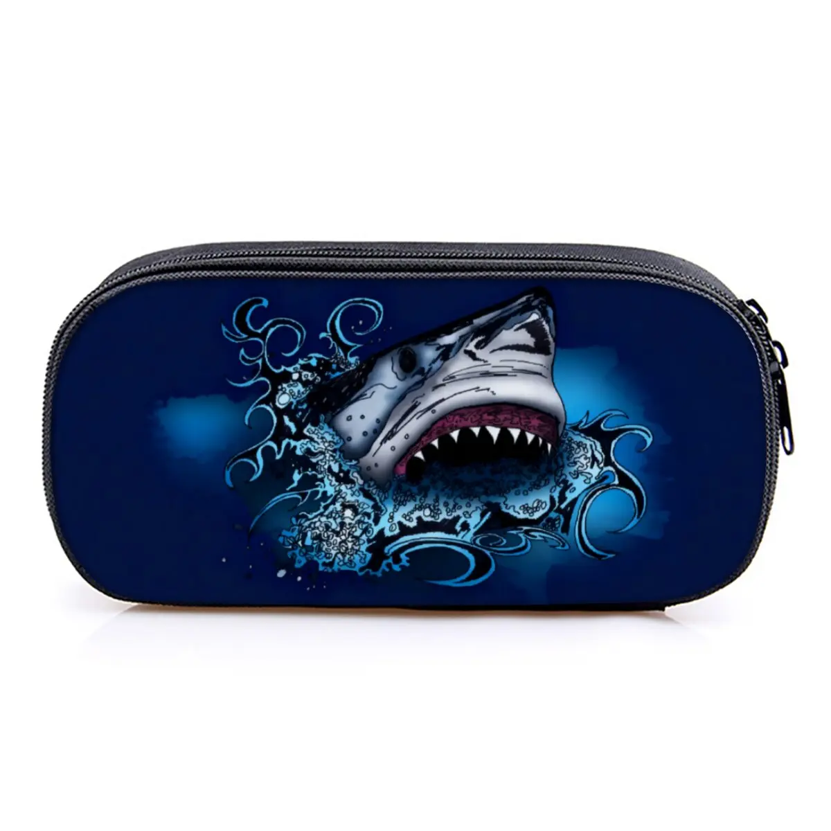 Bestseller 2D Flaches Cartoon-Hai-Design Mehrschichtiges Federmäppchen Hochwertiges Leder-Stiftetui Bestes Geschenk für Jungen/Mädchen Schulbedarf