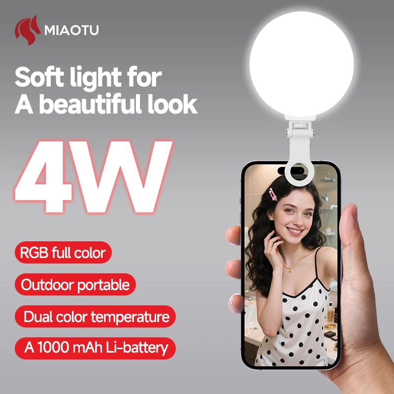 

Miaotu RGB Camera Light Dual Color 2700K-6500K Clip On Fill Light for Selfie Makeup TikTok Live Streaming Outdoor Vlog
